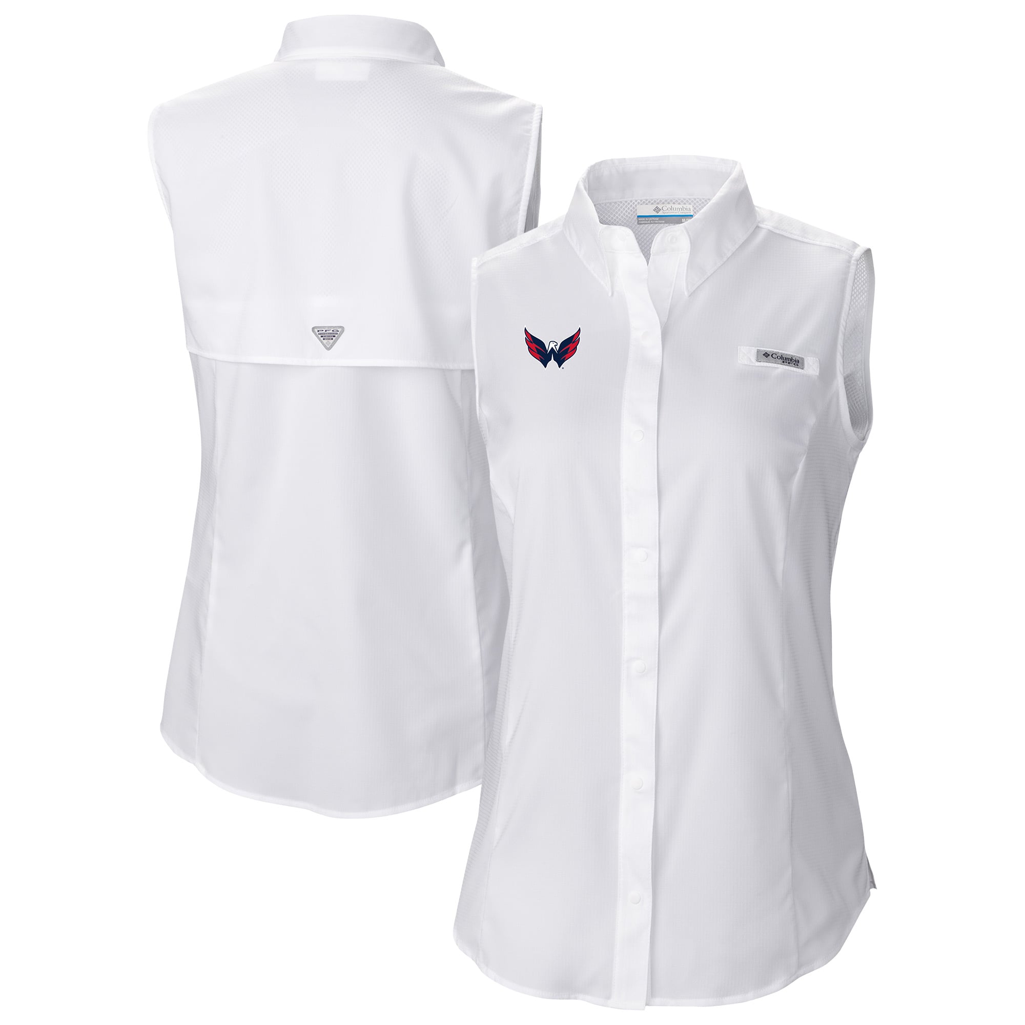 Chemise sans manches boutonnée Columbia White Washington Capitals Tamiami Omni-Shade pour femme